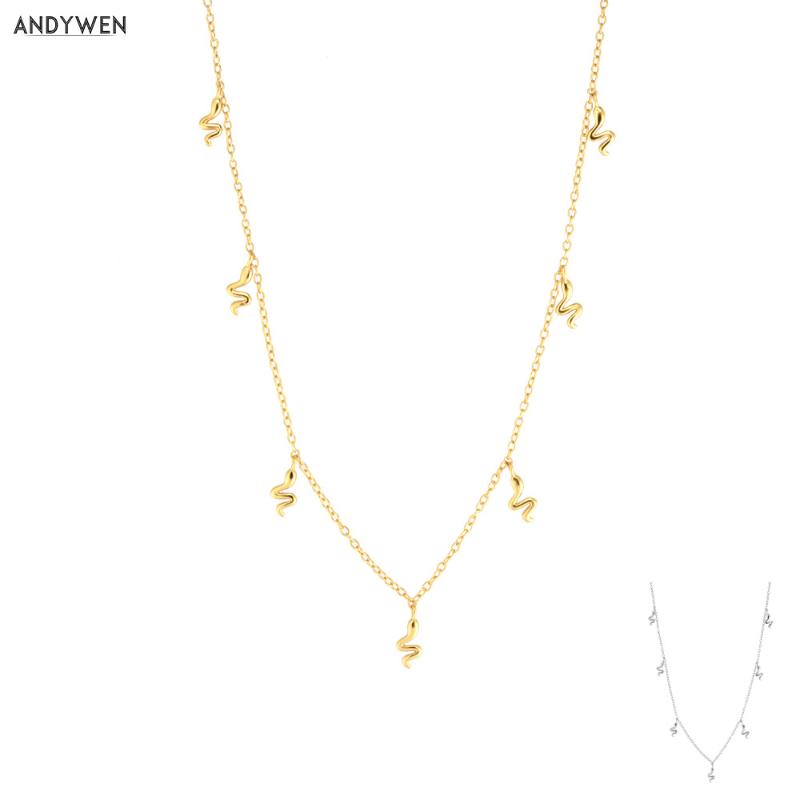 

ANDYWEN 925 Sterling Silver Gold Snake Charm Choker Necklace Women Fashion Fine Jewelry 2020 Rock Punk Chain Jewelry Wedding