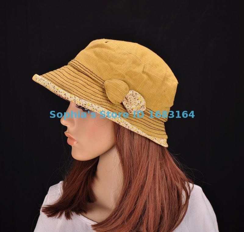 

Wide Brim Hats M199 Yellow Cute Leaf Cotton Sun Hat Cap Bucket Summer Women's NWT