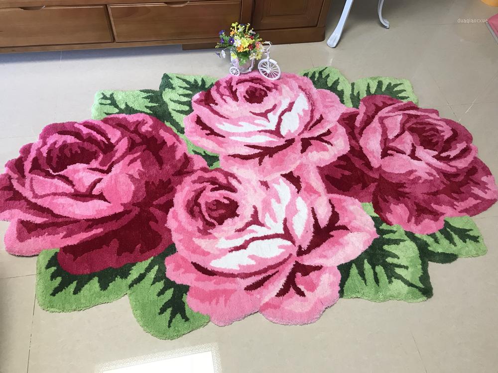 

Thick pink 4 Rose Bedroom Carpet Marriage Wedding Mat Bedside 3D rug red flower Living Room Table floor mat kitchen bath mats1