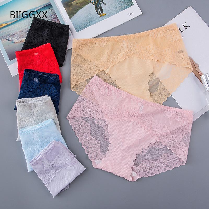 

BIIGGXX [90-135 Kg] Sexy Lace Ice Thread Seamless Underwear for Women, Beige