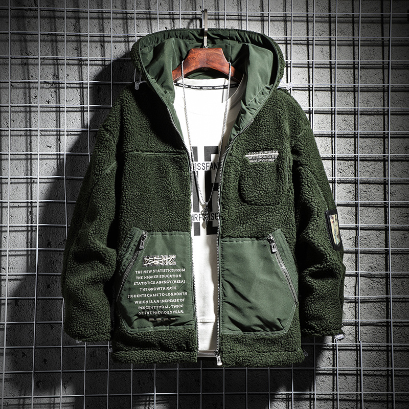 

Mens Hooded Jacket Men 2020 Winter Fleece Windbreaker Green Patchwork Hip Hop Japanese Streetwear Harajuku Jackets, Green jacket men