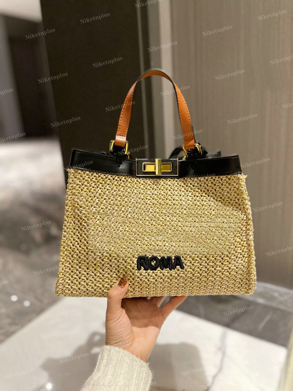 

Peekaboo x-Tote Summer Beach Straw Bags Casual Rattan Women Handbags Wicker Woven Female Totes Large Capacity Lady shoulder Shopping Bag Travel Purse, #1