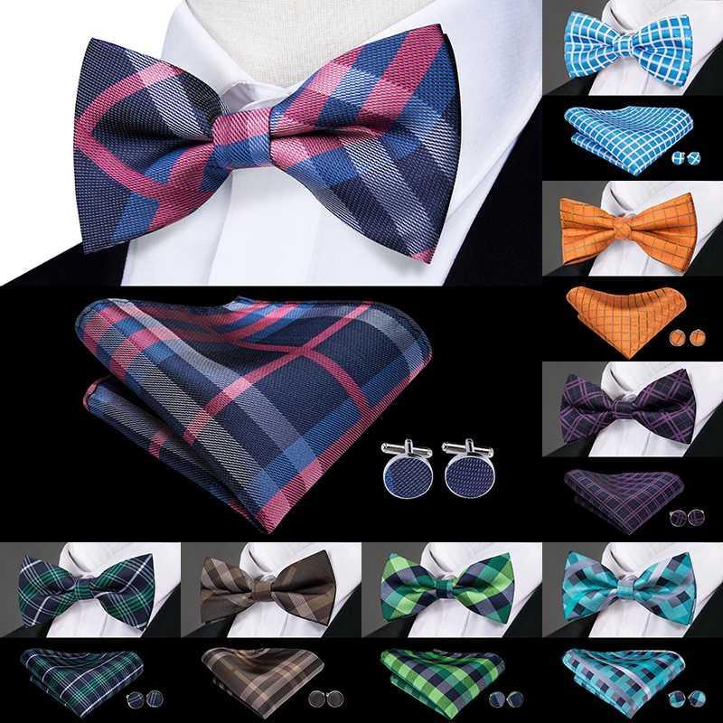 

Classic Plaid Bow Ties for Men High Quality 100% Silk Butterfly Bow tie Hanky Cufflinks Set Men's Wedding Party Bowtie Dropship1