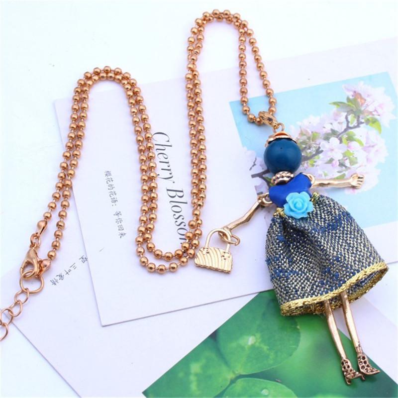 

Pendant Necklaces Korea Handmade Alloy Fabric Doll Necklace Fall Winter Long Sweater Chains For Girl Woman Fashion Jewelry-DQAWNL020E