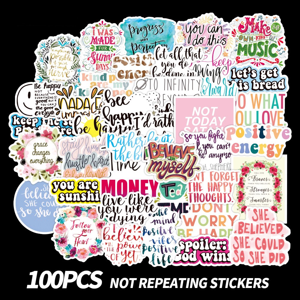 

100Pcs Inspirationa Words Stickers Waterproof No-duplicate Graffiti sticker For Skateboard Laptop Luggage Decal Gifts, Multi-color