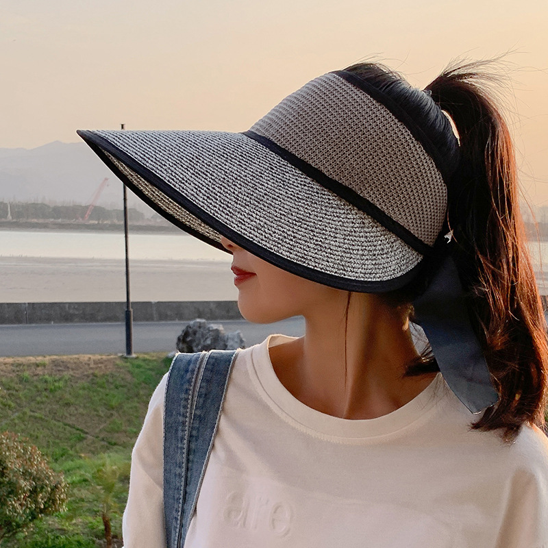 Handmade Woven Summer Beach Sun Hat Adjustable Resort Wide Brim Hats Caps without top for Women Gift
