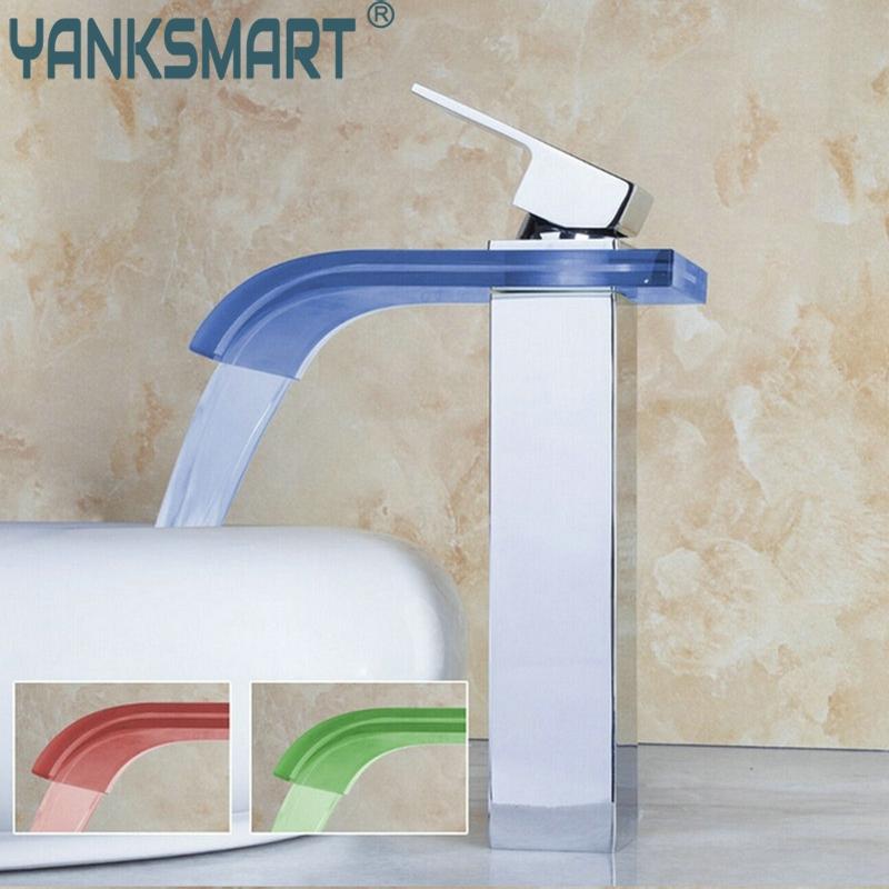 

Bathroom LED Waterfall Faucet torneira Glass&Brass Basin Sink Chrome Faucet Bathroom Mixer Tap Deck Mount