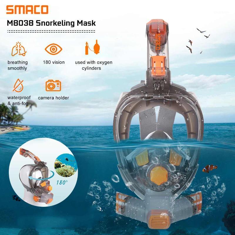 

SMACO Full Face Snorkel Mask Anti-Fog Detachable Camera Mount 180 degrees HD Panoramic View Work with S400 Oxygen Cylinder1