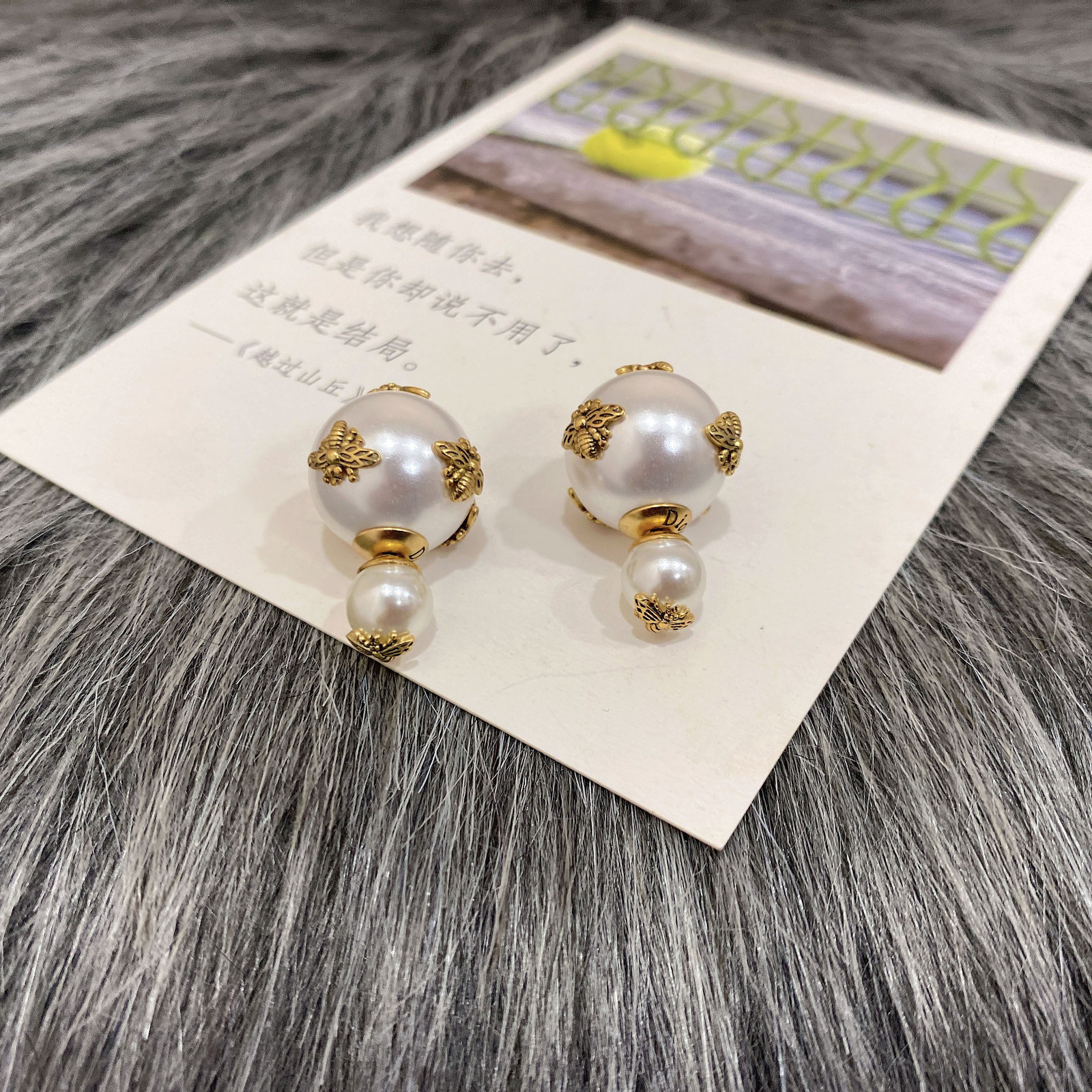 

Designer Fashion Pearl Double Sided Earrings Net Red Brass Ladies Birthday Wedding Couple Gifts Charm
