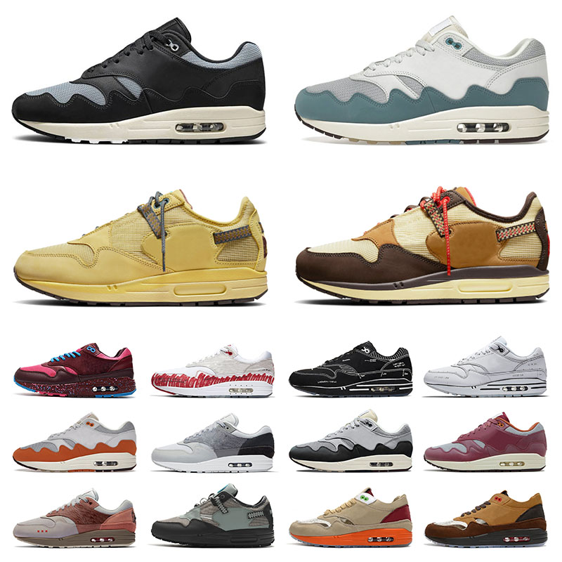 

Patta Waves 1 87 Mens Womens Designer Running Shoes Kiss Of Death Noise Aqua Monarch Maroon Sean Wotherspoon All Black White Sports Sneakers Trainers, B8 evergreen aura 36-45