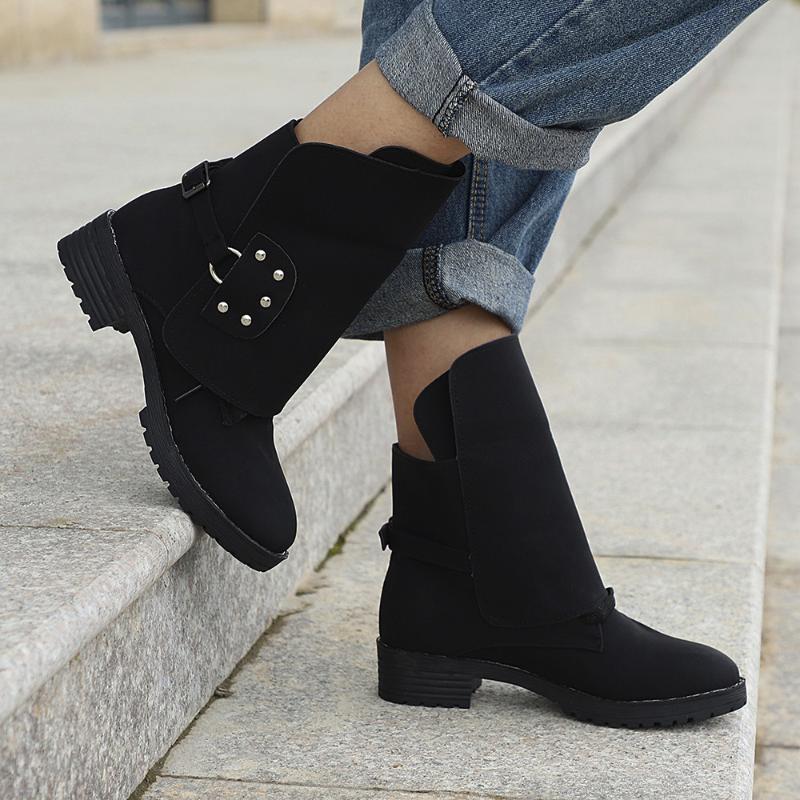 

Women Winter Ankle Booties Leather Knight Ladies Boots Cowboy Shoes Boot bota zapatos mujer tacon Drop Shipping, Black