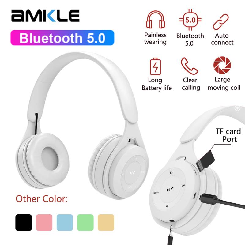 

Newest Macaron Bluetooth Headphone Wireless Over Ear Headset HiFi Stereo with Microphone Support TF Card MP3 Player for Gamer