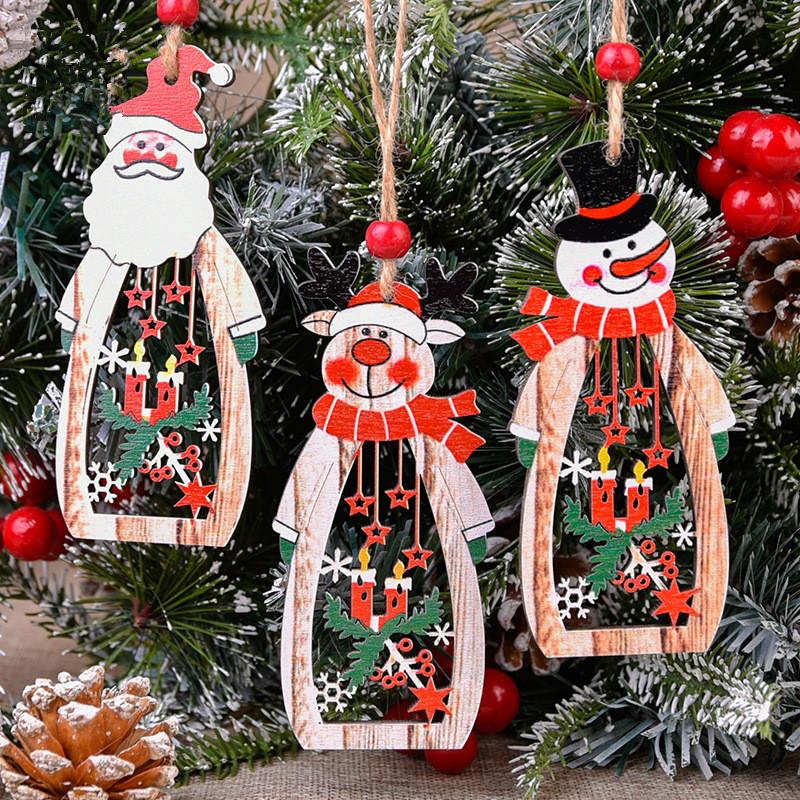

Lovely Wooden Christmas Tree Hanging Pendant Xmas Party Decoration Santa Claus Snowman Elk Home Wall Ornaments