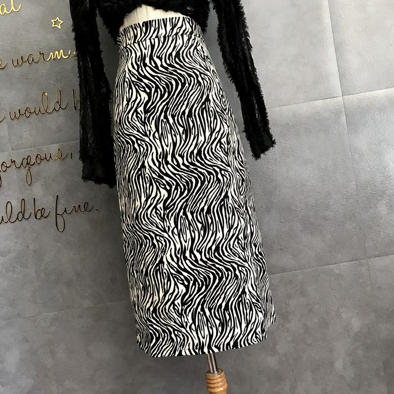 

Women Side Split High Waist Skirt Leopard Zebra Print Casual Long Cocktail Clothing Elegant Straight Autumn Winter Mid Skirts, Black