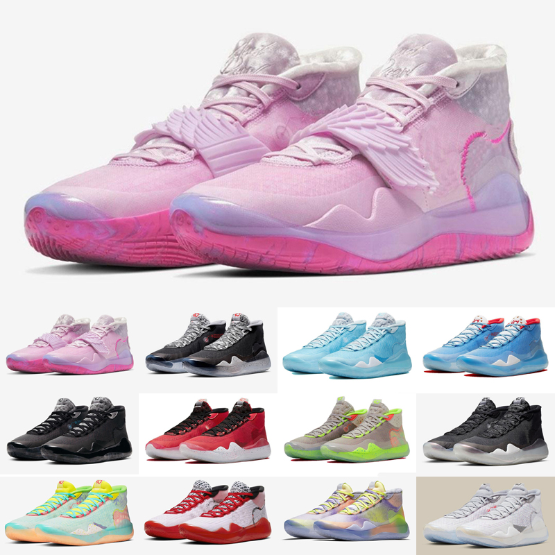 

Nets Zoom KD12 XII Aunt Pearl PEACH JAM Basketball Shoes Blue Grey Kevin Durant 12s USA KD 12 EYBL Blue Gaze Sneakers 7-12, As photo 1
