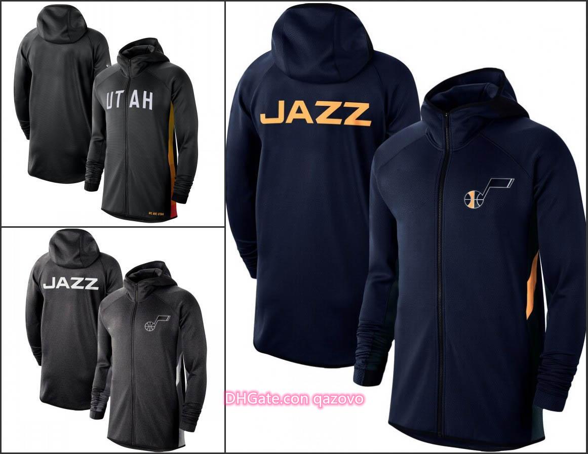 

Utah Jazz Men Training Sweatshirt Black White 2020 Earned Edition Showtime Full-Zip Performance Hoodie