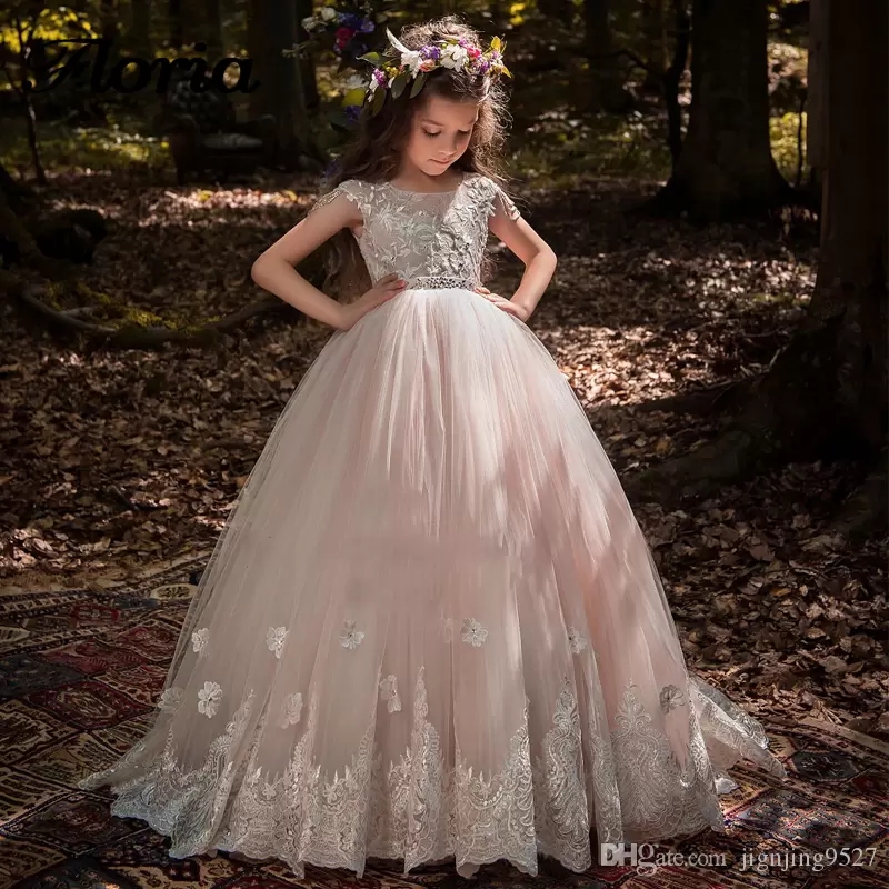 Robes princesse en dentelle pour filles, tenue de concours de beauté rose, à volants à plusieurs niveaux, en Tulle, robe de fête d'anniversaire p