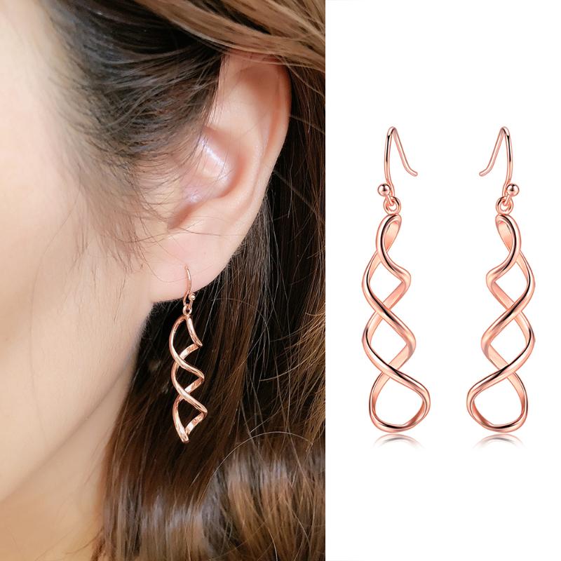 

ZHOUYANG Drop Earrings For Women Simple Style Spiral Rose Gold Sliver Color Fashion Jewelry Party Birthday Gift KC156 KC157