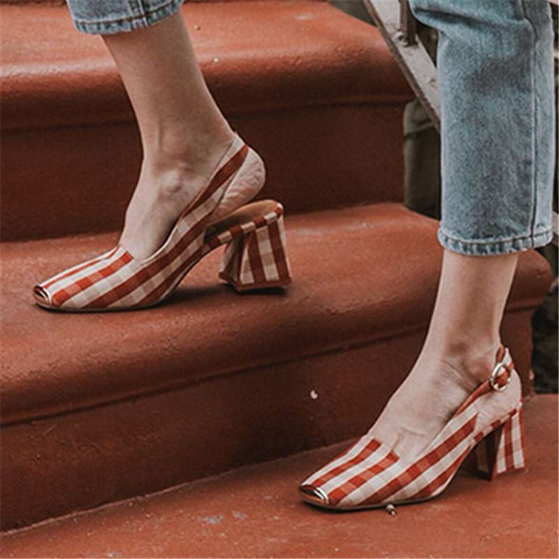 

Cute Plaid Women Pumps Metal Square Toe High Heels Female Slingback Wedding Dress Shoes Woman Stiletto Valentine Shoes, Green