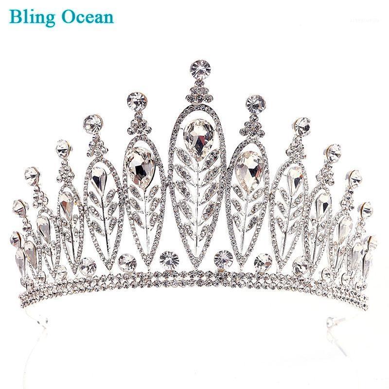 

Hair Clips & Barrettes Baroque Bridal Big Crown Alloy Rhinestone Leaf Headdress Headband For Woman And Lady, Golden;silver