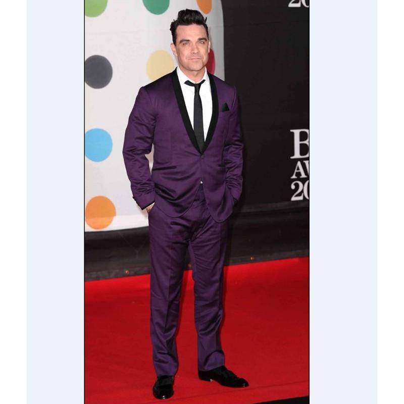 

Custom Made Groomsmen Shawl Black Lapel Groom Tuxedos Purple Men Suits Wedding Best Man (Jacket+Pants