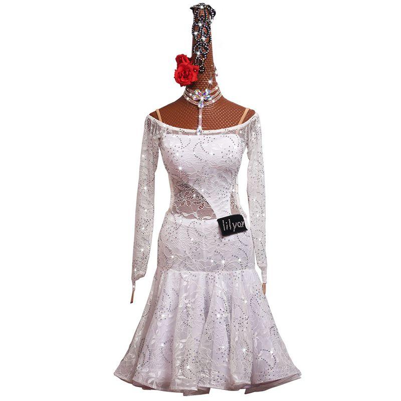 

Elegant White Lace Ladies Latin Dance Dress Charleston Gatsby Party Costume Rhinestones Ballroom Dance Competition Salsa Jazz, Only dress
