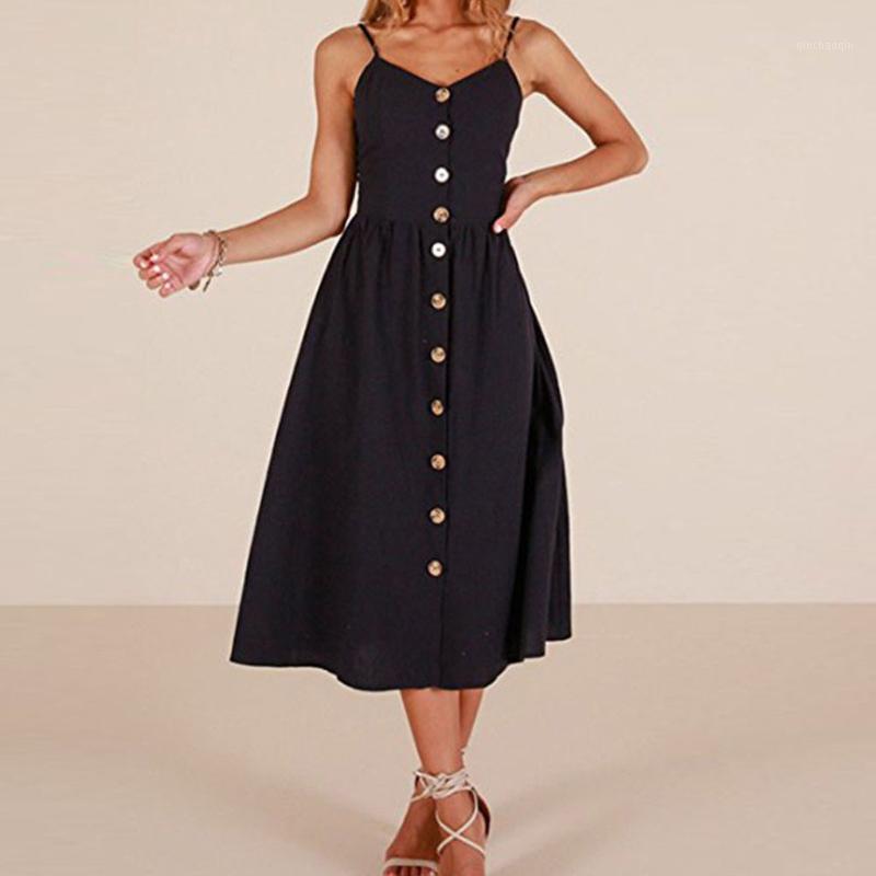 

summer dress 2020 Women Sexy Camisole Printing Buttons Off Shoulder Sleeveless Dress Princess ropa mujer1