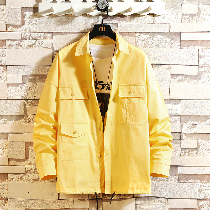 

Brand 2021 Spring Autumn Cargo Long Sleeves New Black Collar Korea Style Pocket Shirt for Men's Clothes 81j2, C22 2