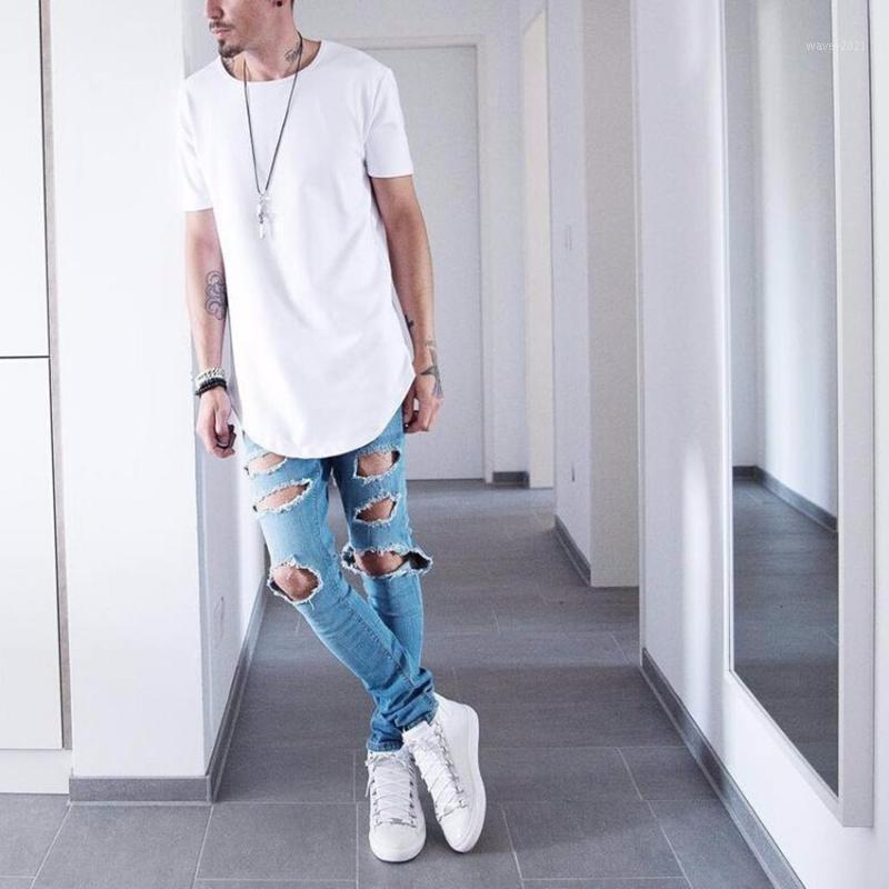 

High quality Mens big and tall Clothing designer citi trends Clothes T shirt homme Curved hem Tee plain white Extended Kpop1, Black