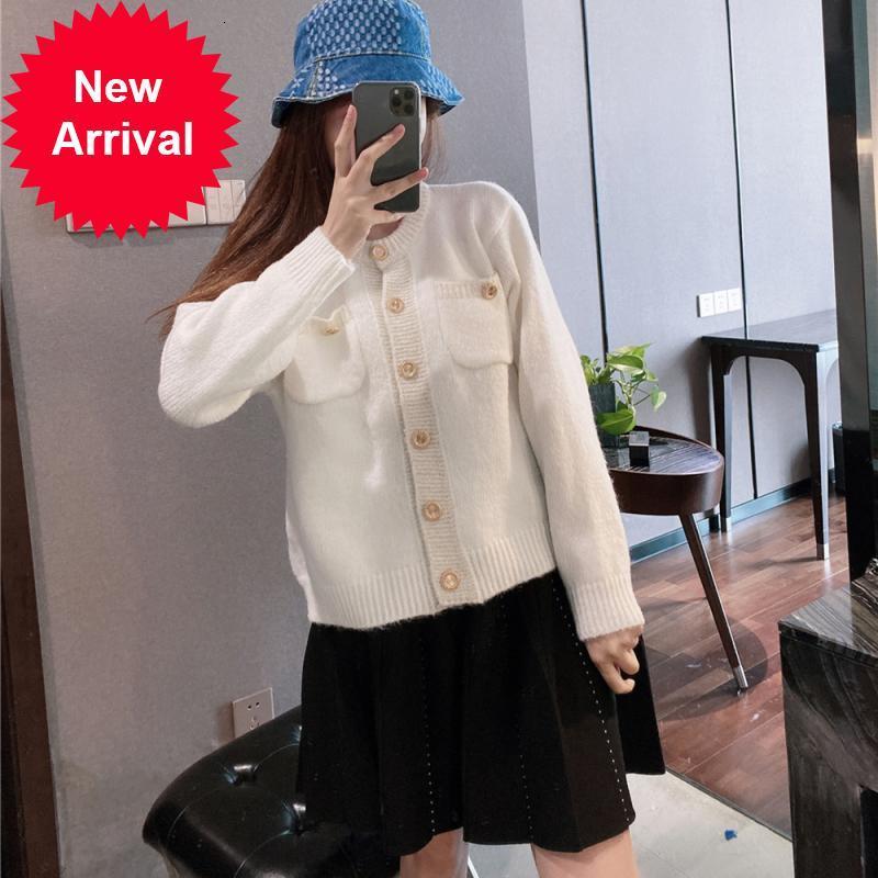 

Luxury 2021 New Brand Runway Designer New Jersey Autumn O-neck Button Sleeve Metal Jacket Long Quality Cardigan DWNG, Beige