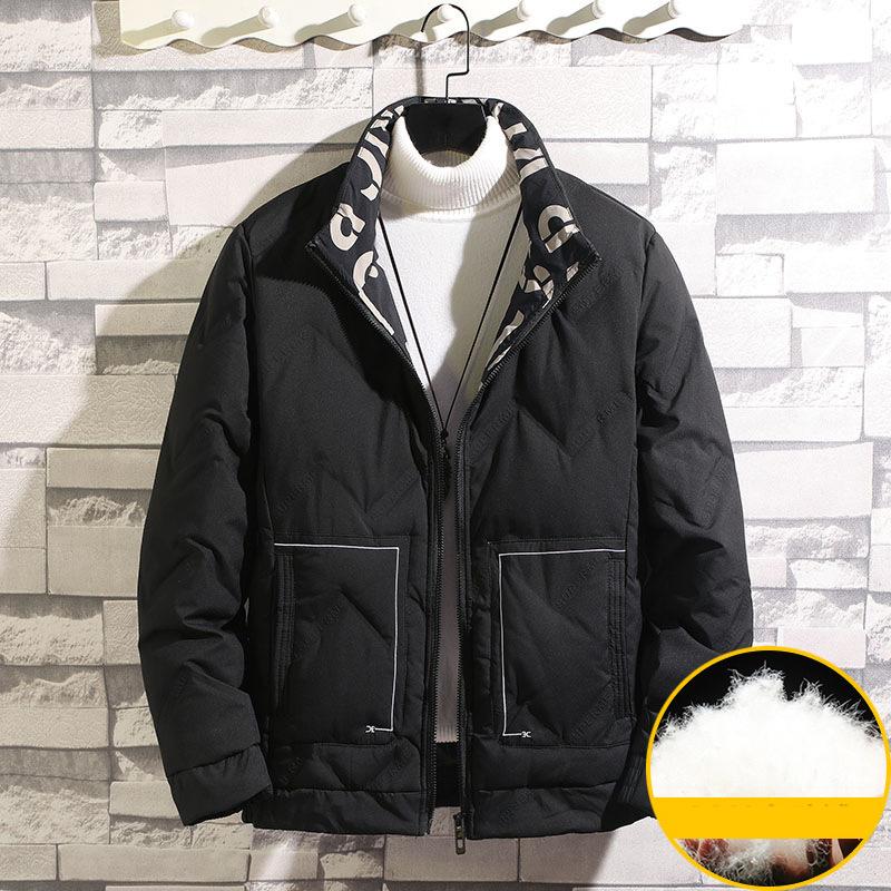 

2020 Trend NEW White Duck Down Jacket Coat Non-Iron Winter Large Size Stand-Up Collar Thick Warm Solid Color Tops Men's Clothes, Black
