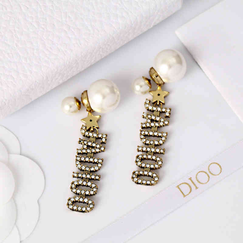 

new tassel pearl full diamond Star Earrings female brass high version simple
