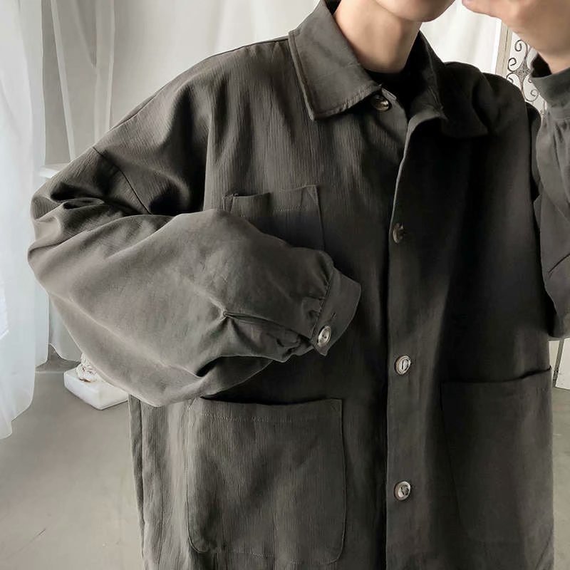 

2021 New Men's Autumn Thin-fitting Street Long Jacket Lapel Young Clothes SWVN, Black