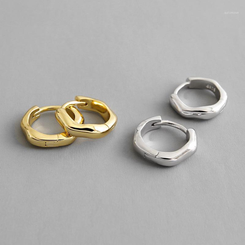 

1pair 10mm INS Authentic 925 Sterling silver White/ Gold Irregular Wave Geometric Hoop Huggie Earrings Fine jEWELRY TLE7041