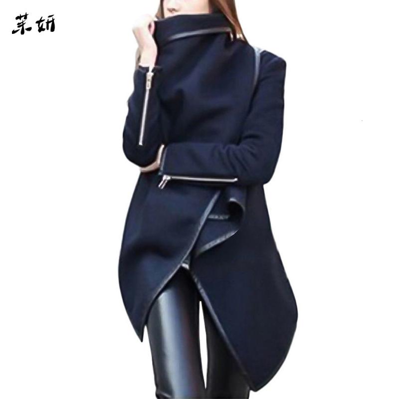 

Women Wool Coat Women irregular Bow Zippers Sleeve Long Warm Coat Wool Jacket Parka Windbreaker Autumn Winter Casual Jacket, Khaki