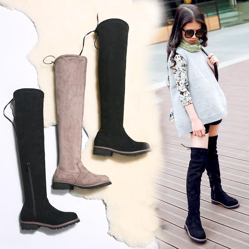 

girls boots snow over the knee high winter boots kids girls shoes meisjes laarzen big size teenage 13 14 years old1, Black