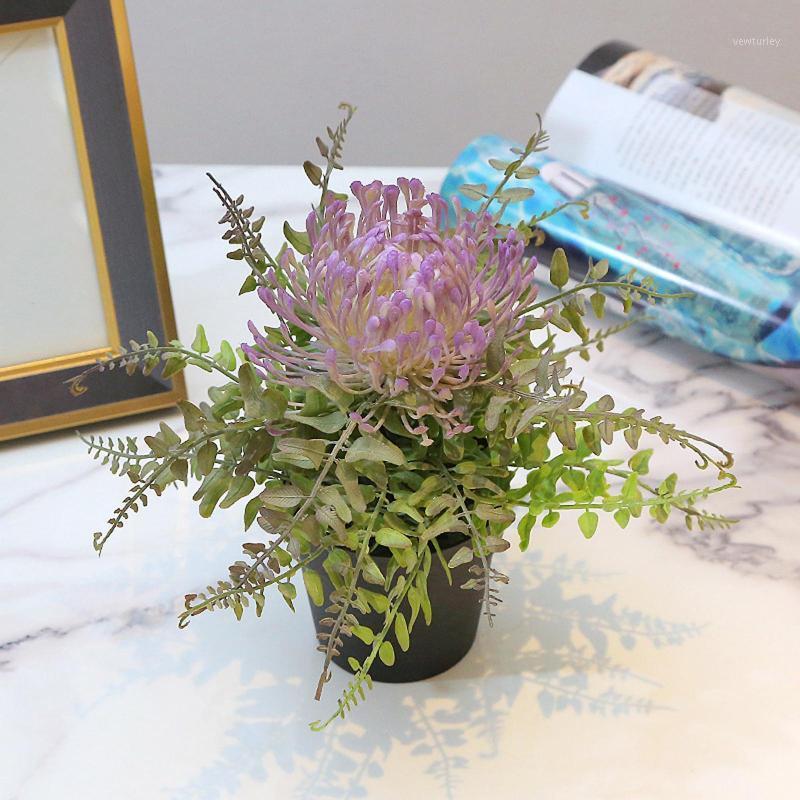 

Potted Artificial Realistic Attractive Practical Multi-occasional Protea Flower Bonsai Stage Office Garden Wedding Home Party1, Yellow