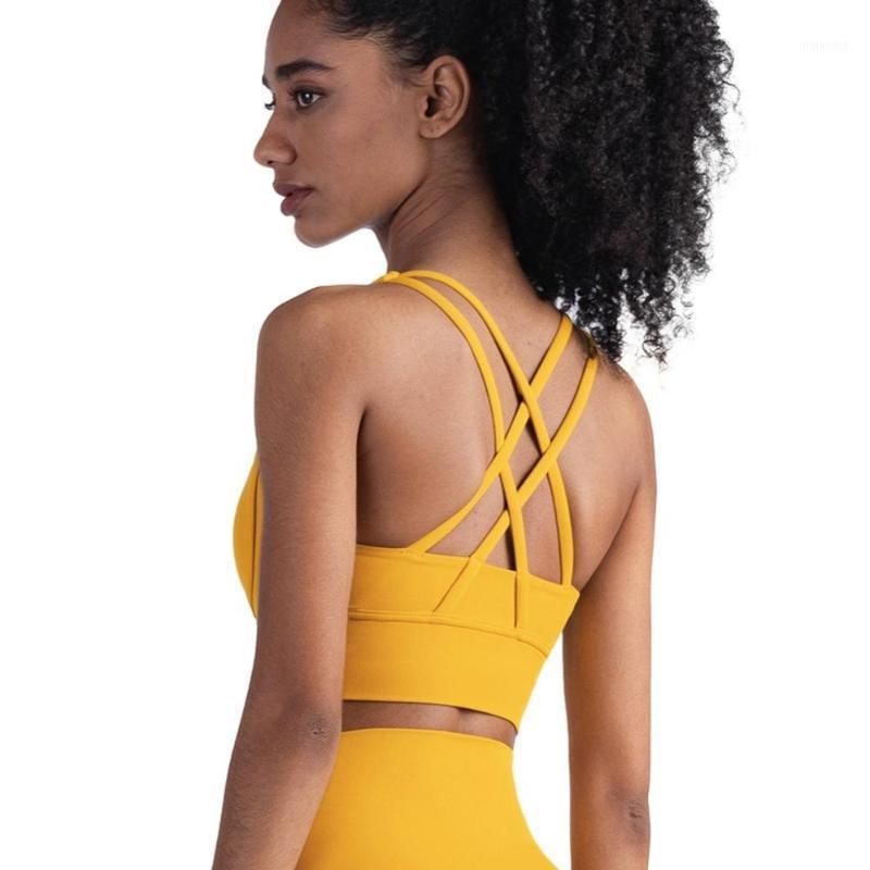 

Cross Back Quick Dry Shockproof Gather Yoga Underwear Sexy Nude Running Workout Fitness Gym Sports Bra Yoga Sportswear For Women1, Black