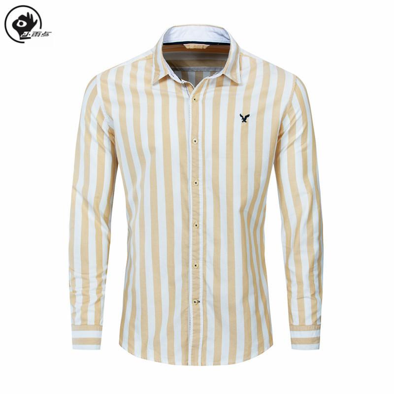

Little Raindrop Men Shirt 2020 Fashion Vertical Striped Shirts For Men Long Sleeve Patchwork Soical Shirts Cotton Slim Fit Male, Yellow-white