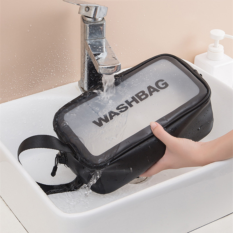 

High Quality Lady transparent MakeUp Pouch women Waterproof Cosmetic Bag Clutch female large capacity portable wash Travel Tote storage bag, Black