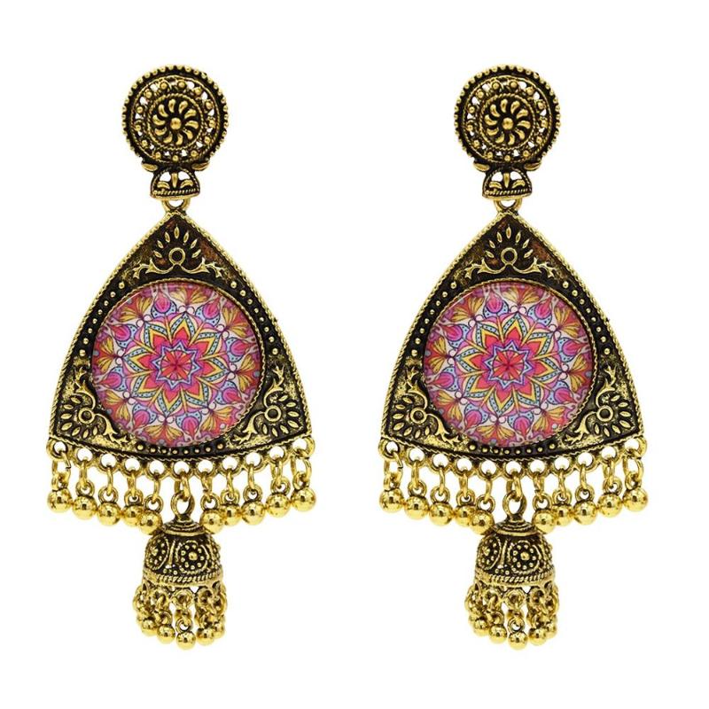 

Dangle & Chandelier Middle East Golden Tassel Drop Earrings For Women Boho Carved Flower Bells Earring Egypt Ethnic Wedding Bridal Jewelry