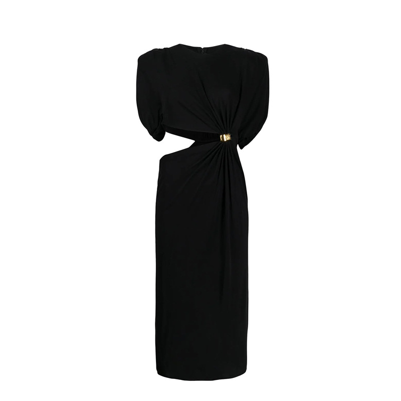

New Sexy Brand Women Runway Dresses Crew Neck Sleeveless Sexy Milan Runway Dress Women Sheath Slim Mid Long Dress E10, Black