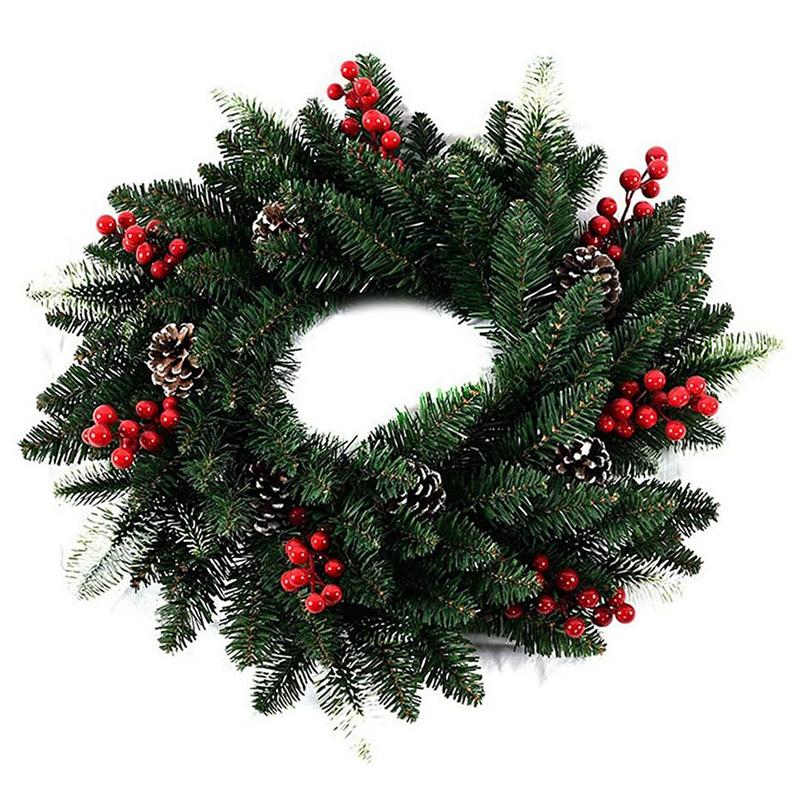

Xmas Frosted Berry Wreath with Red Berries and Cones for Home Wall, Window, Staircase, Door Decor (40 cm, Multi