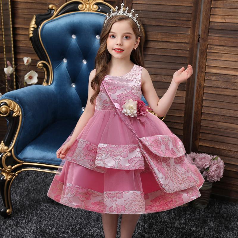 

2021 Toddler Girl Dresse With Bag Birthday Kids Dresses For Girls Clothes Princess Dress Party And Wedding Dress Retro Design, Pink