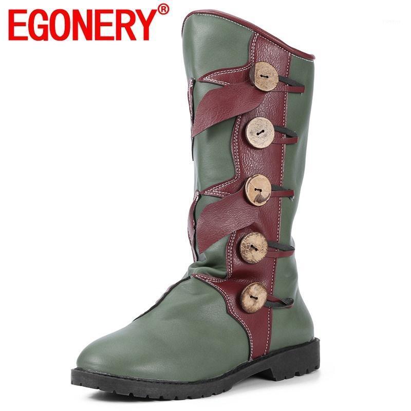 

EGONERY winter warm new fashion mid calf boots outside comfortable low heels round toe mixed colors women shoes drop shipping1, Green