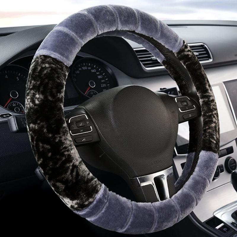 

38cm Car Plush Steering Wheel Cover Stitching Steering Cover Anti-Slip Wheel Protector Car Accessories