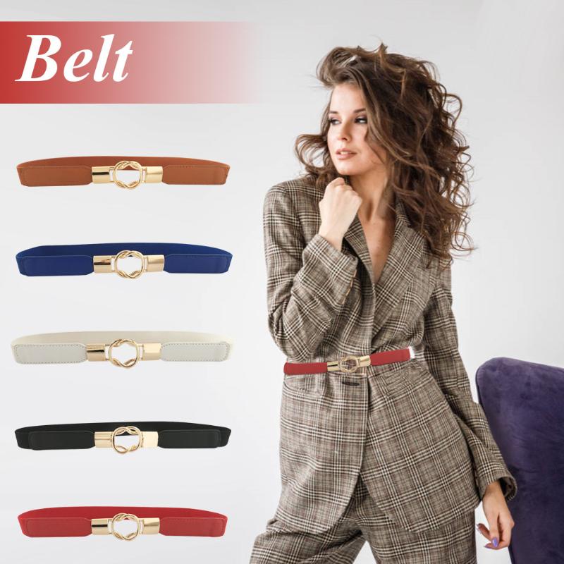 

2p Elastic Women Belts Strap Thin Skinny Ladies Dress Waist Belt Leather Gold Buckle Female Belts Ceinture Femme Pasek Damski, Black