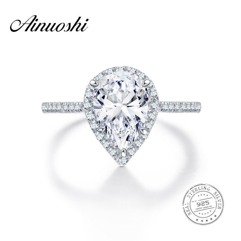 

AINUOSHI 2 Carat Classic Pear Cut Engagement Ring 925 Sterling Silver Aneis Feminino Jewelry Wedding Pave Setting nscd Halo Ring Y200106