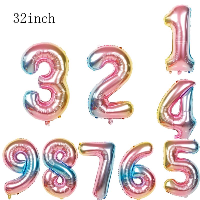 

1pc 32inch rainbow Number Foil Balloons Rainbow star happy Birthday Party Decorations kids air globos Wedding Baby Shower balls