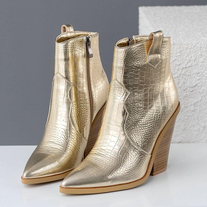 

Fashion Ankle Boots Women Faux Leather Wedges High Heels Western Boots Pointed Toe Zipper Autumn Winter Short Woman Shoes1, Brown snake
